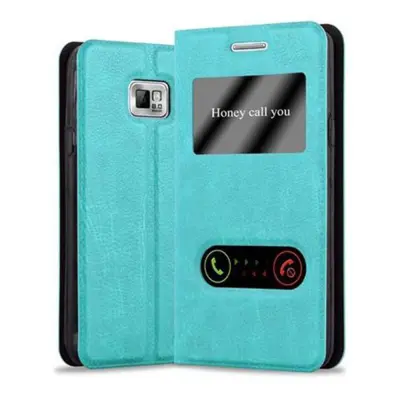 CADORABO Samsung Galaxy S2/S2 PLUS v mint turquoise - Zaščitni ovitek z magnetnim zapiranjem, stoječo funkcijo in 2 okencema za gledanje