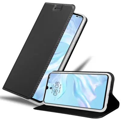 Cadorabo Ohišje, združljivo z Huawei P30 v klasična črna - Zaščitni ovitek z magnetnim zapiranjem, stoječo funkcijo in režo za kartice