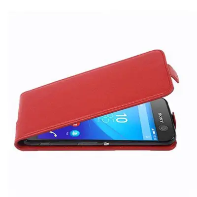Cadorabo Ohišje, združljivo z Sony Xperia M5 v rdeče sladkorno jabolko - Zaščitni ovitek v obliki flipa iz teksturiranega umetnega usnja