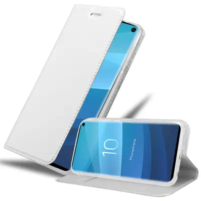 Cadorabo Ohišje, združljivo z Samsung Galaxy S10 4G v klasično srebrno - Zaščitni ovitek z magnetnim zapiranjem, stoječo funkcijo in režo za kartice