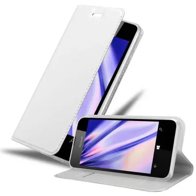 Cadorabo Ohišje, združljivo z Nokia Lumia 550 v klasično srebrno - Zaščitni ovitek z magnetnim zapiranjem, stoječo funkcijo in režo za kartice