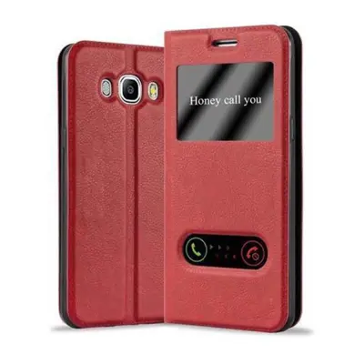 CADORABO Samsung Galaxy J7 2016 v žafranovo rdeča - Zaščitni ovitek z magnetnim zapiranjem, stoječo funkcijo in 2 okencema za gledanje