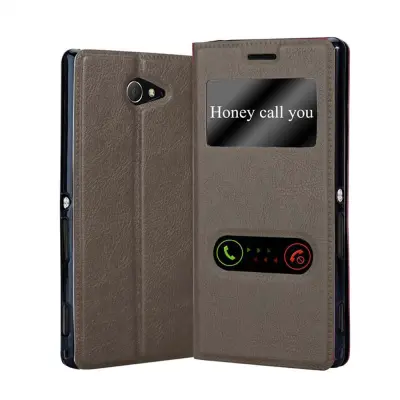CADORABO Sony Xperia M2/M2 AQUA v kamnito rjava - Zaščitni ovitek z magnetnim zapiranjem, stoječo funkcijo in 2 okencema za gledanje