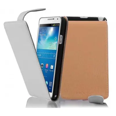 Cadorabo Ohišje, združljivo z Samsung Galaxy NOTE 3 v snežno bela - Zaščitni ovitek v obliki flipa iz teksturiranega umetnega usnja