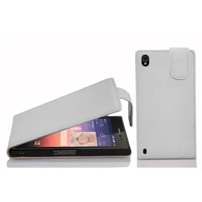 Cadorabo Ohišje, združljivo z Huawei ASCEND P7 v snežno bela - Zaščitni ovitek v obliki flipa iz teksturiranega umetnega usnja