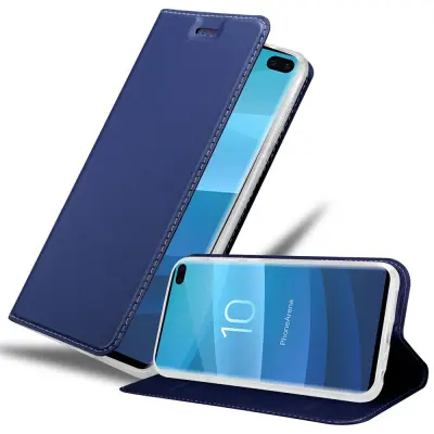 CADORABO Samsung Galaxy S10 PLUS v klasična temno modra - Zaščitni ovitek z magnetnim zapiranjem, stoječo funkcijo in režo za kartice