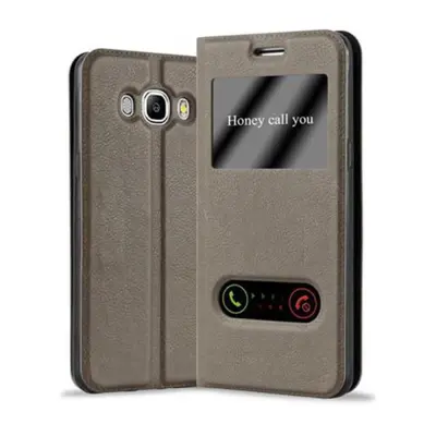 CADORABO Samsung Galaxy J5 2016 v kamnito rjava - Zaščitni ovitek z magnetnim zapiranjem, stoječo funkcijo in 2 okencema za gledanje