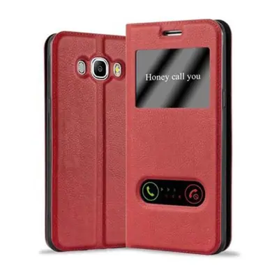 CADORABO Samsung Galaxy J5 2016 v žafranovo rdeča - Zaščitni ovitek z magnetnim zapiranjem, stoječo funkcijo in 2 okencema za gledanje