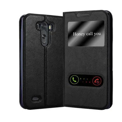 Cadorabo Ohišje, združljivo z LG G3 v črni komet - Zaščitni ovitek z magnetnim zapiranjem, stoječo funkcijo in 2 okencema za gledanje