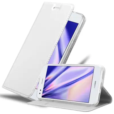 Cadorabo Ohišje, združljivo z Huawei Y6 PRO 2017 v klasično srebrno - Zaščitni ovitek z magnetnim zapiranjem, stoječo funkcijo in režo za kartice