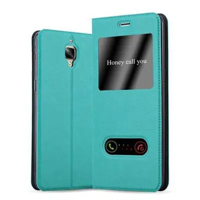 Cadorabo Ohišje, združljivo z OnePlus 3 / 3T v mint turquoise - Zaščitni ovitek z magnetnim zapiranjem, stoječo funkcijo in 2 okencema za gledanje