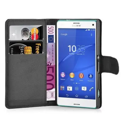 Cadorabo Ohišje, združljivo z Sony Xperia Z3 COMPACT v oksidna črna - Zaščitni ovitek z magnetnim zapiranjem, stoječo funkcijo in režo za kartice