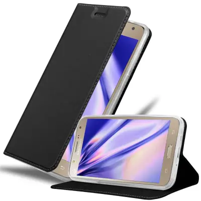 Cadorabo Ohišje, združljivo z Samsung Galaxy J7 2015 v klasična črna - Zaščitni ovitek z magnetnim zapiranjem, stoječo funkcijo in režo za kartice