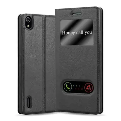 Cadorabo Ohišje, združljivo z Huawei ASCEND P7 v črni komet - Zaščitni ovitek z magnetnim zapiranjem, stoječo funkcijo in 2 okencema za gledanje