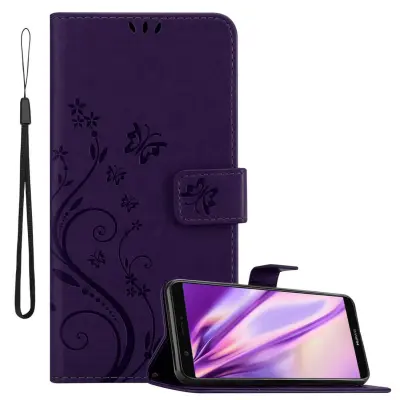 CADORABO Huawei P SMART 2018/Enjoy 7S temno modra - ovitek v cvetličnem dizajnu z magnetnim zapiranjem, stoječo funkcijo in režami za kartice