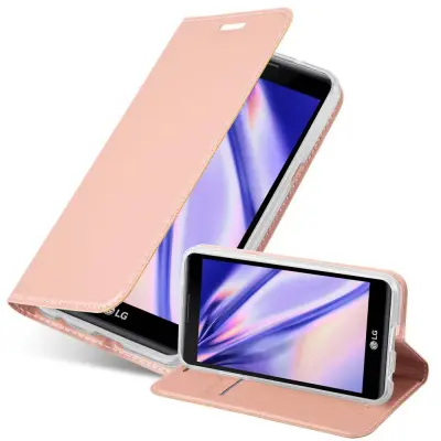 Cadorabo Ohišje, združljivo z LG X POWER v klasična rožnata zlata - Zaščitni ovitek z magnetnim zapiranjem, stoječo funkcijo in režo za kartice