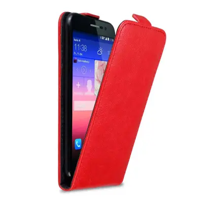 Cadorabo Ohišje, združljivo z Huawei ASCEND P7 v rdeče jabolko - Zaščitni ovitek v obliki flipa z magnetnim zapiranjem