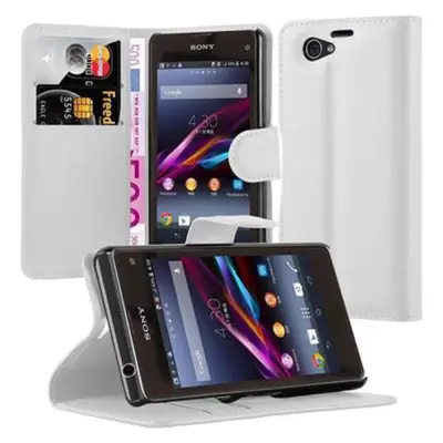 Cadorabo Ohišje, združljivo z Sony Xperia Z1 COMPACT v snežno bela - Zaščitni ovitek z magnetnim zapiranjem, stoječo funkcijo in režo za kartice