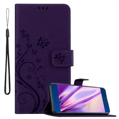 CADORABO Honor 9 v klasična temno modra - ovitek v cvetličnem dizajnu z magnetnim zapiranjem, stoječo funkcijo in režami za kartice