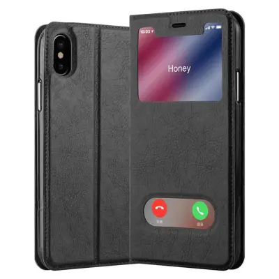 Cadorabo Ohišje, združljivo z Apple iPhone XS MAX v črni komet - Zaščitni ovitek z magnetnim zapiranjem, stoječo funkcijo in 2 okencema za gledanje