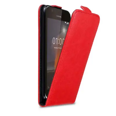 Cadorabo Ohišje, združljivo z Nokia 1 2018 v rdeče jabolko - Zaščitni ovitek v obliki flipa z magnetnim zapiranjem