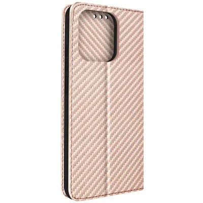 Etui Carbon Effect za Xiaomi Redmi 12C z magnetnim pokrovom, video stojalo, crna