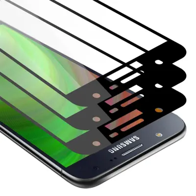 CADORABO Samsung Galaxy J7 2015 - Zaščitna folija v transparentno s čarno - 3-pack Kaljeno steklo za zaščito zaslona s trdoto 9H in 3D dotikom