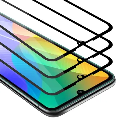 CADORABO Huawei Y6P - Zaščitna folija v transparentno s čarno - 3-pack Kaljeno steklo za zaščito zaslona s trdoto 9H in 3D dotikom
