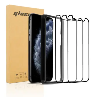 Cadorabo 3x Celotna zaščitna folija za zaslon, združljiva z Apple iPhone 11 PRO MAX v transparentna s črno - 3-pack Kaljeno steklo za zaščito zaslona