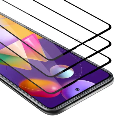 CADORABO Samsung Galaxy M31s - Zaščitna folija v transparentno s čarno - 3-pack Kaljeno steklo za zaščito zaslona s trdoto 9H in 3D dotikom
