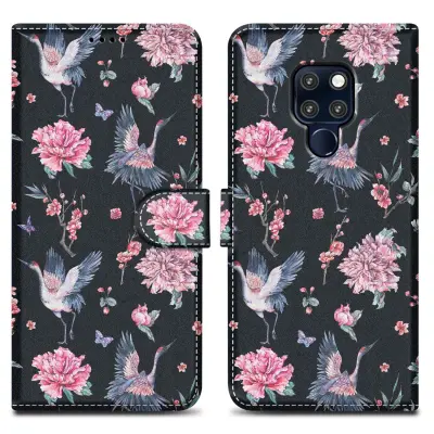 CADORABO Ohišje, združljiv s Huawei - Design Crane & Flowers št. 9 - Zaščitni pokrov z magnetnim zapiranjem, funkcijo stojala in režo za kartico