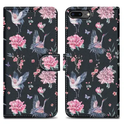 CADORABO Ohišje, združljiv z Apple - Design Crane & Flowers št. 9 - Zaščitni pokrov z magnetnim zapiranjem, funkcijo stojala in režo za kartico