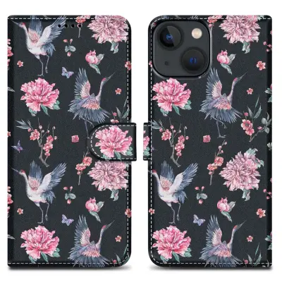 CADORABO Ohišje, združljiv z Apple - Design Crane & Flowers št. 9 - Zaščitni pokrov z magnetnim zapiranjem, funkcijo stojala in režo za kartico