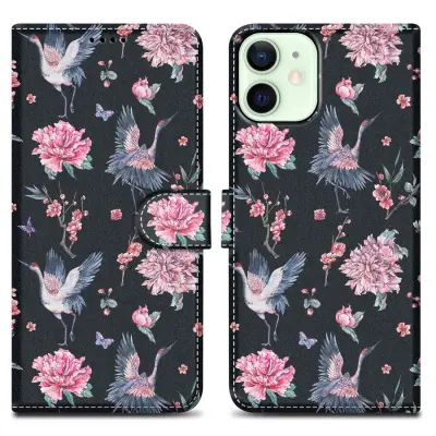 CADORABO Ohišje, združljiv z Apple - Design Crane & Flowers št. 9 - Zaščitni pokrov z magnetnim zapiranjem, funkcijo stojala in režo za kartico