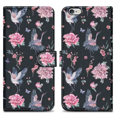 CADORABO Ohišje, združljiv z Apple - Design Crane & Flowers št. 9 - Zaščitni pokrov z magnetnim zapiranjem, funkcijo stojala in režo za kartico