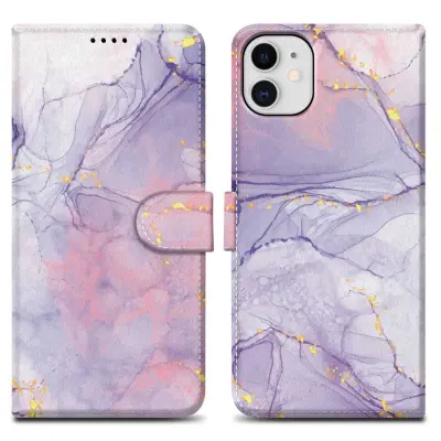 CADORABO Ohišje, združljiv z Apple - Design Pink Purple Marmor št. 5 - Zaščitni pokrov z magnetnim zapiranjem, funkcijo stojala in režo za kartico
