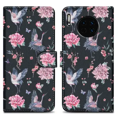 CADORABO Ohišje, združljiv s Huawei - Design Crane & Flowers št. 9 - Zaščitni pokrov z magnetnim zapiranjem, funkcijo stojala in režo za kartico