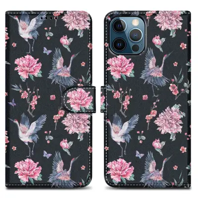 CADORABO Ohišje, združljiv z Apple - Design Crane & Flowers št. 9 - Zaščitni pokrov z magnetnim zapiranjem, funkcijo stojala in režo za kartico