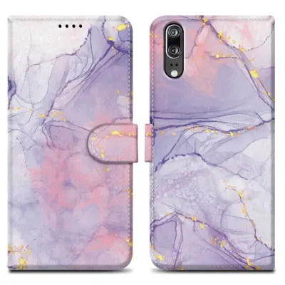 Cadorabo Case, združljiv s Huawei - Design roza vijolični marmor št. 5 - Zaščitni pokrov z magnetnim zapiranjem, funkcijo stojala in režo za kartico