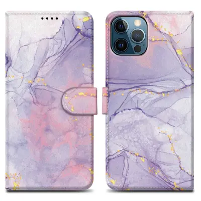 CADORABO Ohišje, združljiv z Apple - Design Pink Purple Marmor št. 5 - Zaščitni pokrov z magnetnim zapiranjem, funkcijo stojala in režo za kartico