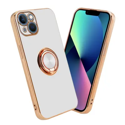 CADORABO Apple v sijajnem belem - zlatu z obročem silikonski/TPU ovitek z zaščito pred kamero in držalom magnetnega avtomobila