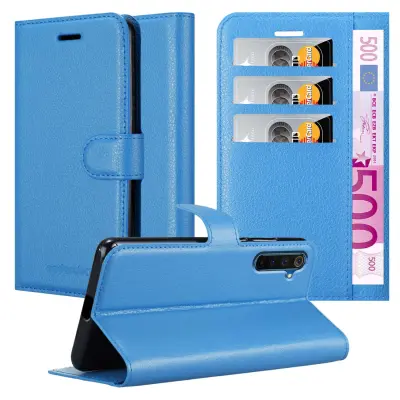 Cadorabo Case, združljiv z Realme in Sky Blue - Zaščitni pokrov z magnetnim zapiranjem, stoječo funkcijo in režo za kartico