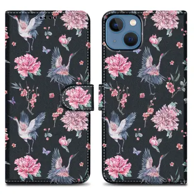 CADORABO Ohišje, združljiv z Apple - Design Crane & Flowers št. 9 - Zaščitni pokrov z magnetnim zapiranjem, funkcijo stojala in režo za kartico