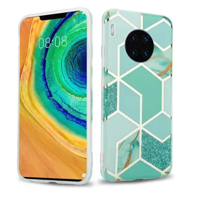 Cadorabo Case, združljiv s Huawei v zeleni svetlo zeleni zlati marmor št. 3 - zaščitni pokrov iz silikona TPU z vzorcem mozaik