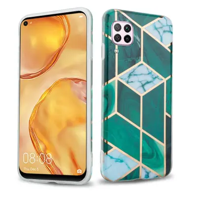 Cadorabo Case, združljiv s Huawei v temno zelenem belem zlatim marmorju št. 6 - Zaščitni pokrov iz silikona TPU z vzorcem Mosaic