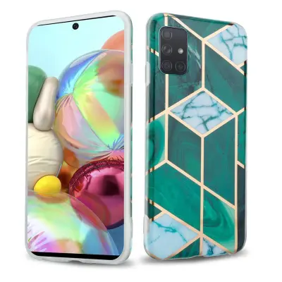 Cadorabo Case, združljiv s Samsungom v temno zelenem belem zlatim marmorju št. 6 - Zaščitni pokrov iz silikona TPU z vzorcem mozaika