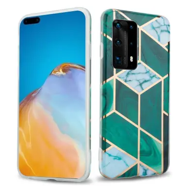 Cadorabo Case, združljiv s Huawei v temno zelenem belem zlatim marmorju št. 6 - Zaščitni pokrov iz silikona TPU z vzorcem Mosaic