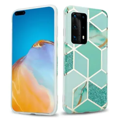 Cadorabo Case, združljiv s Huawei v zeleni svetlo zeleni zlati marmor št. 3 - zaščitni pokrov iz silikona TPU z vzorcem mozaik