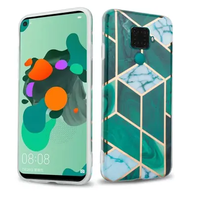Cadorabo Case, združljiv s Huawei v temno zelenem belem zlatim marmorju št. 6 - Zaščitni pokrov iz silikona TPU z vzorcem Mosaic