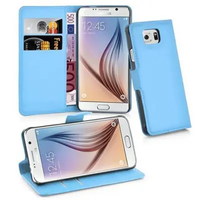 Cadorabo Ohišje, združljivo z Samsung Galaxy S6 v nebesno modra - Zaščitni ovitek z magnetnim zapiranjem, stoječo funkcijo in režo za kartice